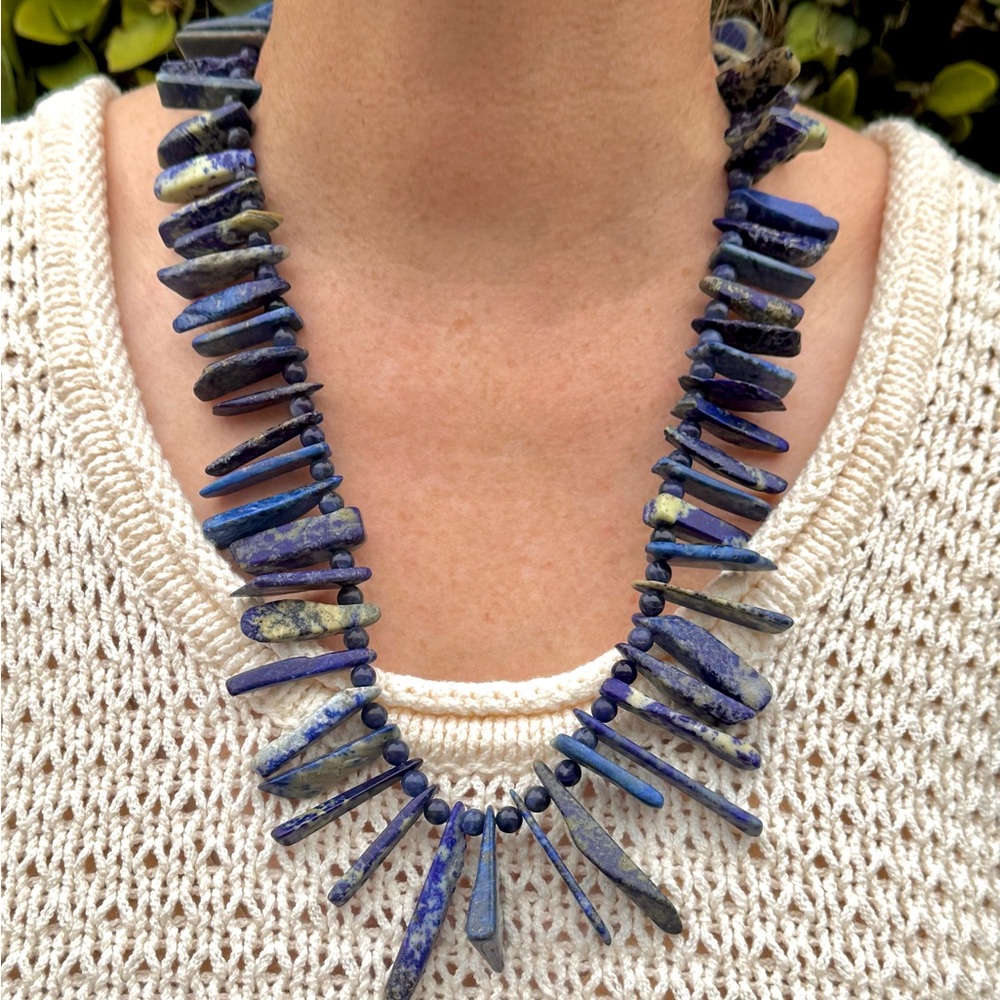 Vintage Lapis Stone Boho Statement Necklace